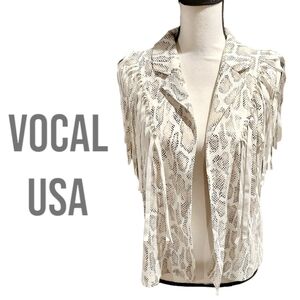 VOCAL USA animal print vest white and cream fringed sleeve womens size medium